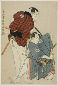 Die Schauspieler Ichikawa Omezo I (R) als Tomita Hyotaro und Otani Oniji III (L) als Kawashima Jibugoro von Toshusai Sharaku