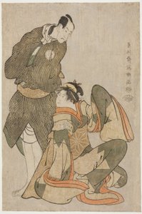 Die Schauspieler Iwai Hanshiro IV (R) als Ohan von Shinanoya und Bando Hikosaburo III (L) als Obiya Choemon