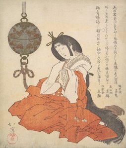 Kanjo Hofdame sitzend, und ein Tsurikoro hängt in ihrer Nähe, ca. 1825 von Totoya Hokkei