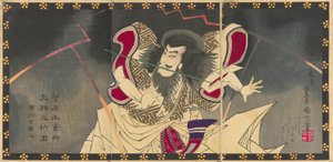 Der Schauspieler Ichikawa Udanji I als Sugawara no Michizane im Stück "Shinrei Sugawara Jikki," aufgeführt im Haruki Theater im vierten Monat, 1883