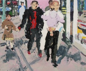 Einkäufer mit Kindern, 2003 von Trevor Burgess