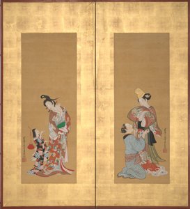 Shirabyoshi-Tänzerin und weibliche Dienerin, Kurtisane und Mädchenbegleiterin von Tsukioka Masanobu
