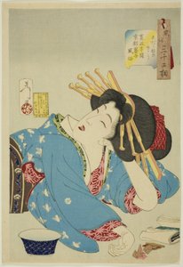 Nachlässig (Shidaranasaso), aus der Serie "Zweiunddreißig Aspekte von Frauen (Fuzoku sanjuniso)" von Tsukioka Yoshitoshi