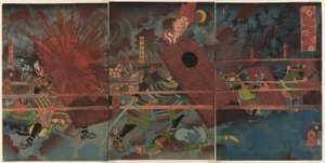 Die Schlacht bei Jinju während Masakiyos Eroberung Koreas von Tsukioka Yoshitoshi