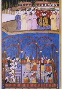 Tänzer und Musiker vor dem Sultan und seinem Hof, aus Sur-Nama von Turkish School