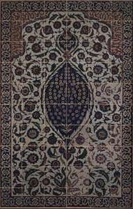 Fliesenpaneel mit Tchi-Wolkenmuster um ein zentrales Motiv eines Wildrosenstrauchs, vom Eingangsvorbau des Mausoleums von Salim II., Osmanli Sultan der Türkei, entworfen vom Architekten Sinan, im Bezirk der Hagia Sophia, Iznik von Turkish School