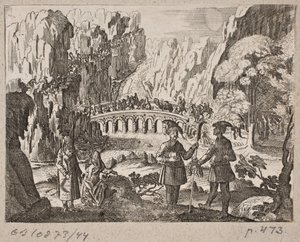 Karawane, die eine Brücke überquert von Ubekendt