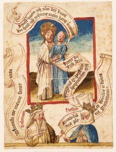 Christus umarmt eine Frau (personifiziert die Gläubigen?) Unten "Salomon" und "Hester" von Ubekendt