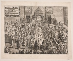 "Mensa Ducalis". Das Gastmahl bei Herzog Christian Albrecht nach der Einweihung der Universität Kiel von Ubekendt