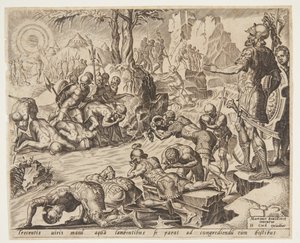 Gideon beobachtet, wie die Soldaten trinken von Ubekendt efter Maarten van Heemskerck