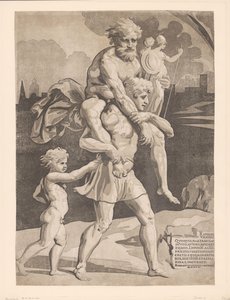 Aeneas flieht mit seiner Familie aus Troja von Ugo da Carpi