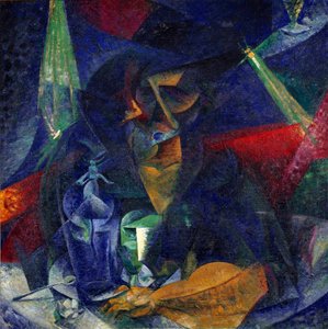 Dame im Café oder Kompentration von Lichtern und Plänen von Umberto Boccioni
