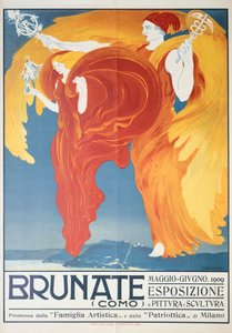 Plakat für eine Ausstellung von Malerei und Skulptur in Brunate von Umberto Boccioni (1882-1916), Chromolithographie, 70x50 cm