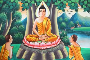 20151103, Kasi, Laos: Malerei, die die Lebensgeschichte von Shakyamuni Buddha darstellt