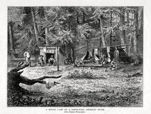 Ein Bergbau-Camp an einem nordwestamerikanischen Fluss, 1877