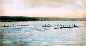Eine Probefahrt der Cornell-Crews auf dem Cayuga-See, 1906 von Unbekannt