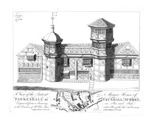 Ansicht des alten Herrenhauses von Fawkeshall oder Vauxhall, Surrey, 1813 von Unbekannt
