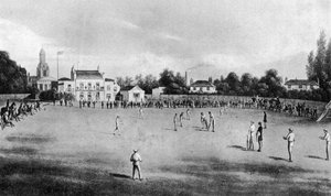 Ein Cricketspiel im Gange am Kennington Oval, London, 1848