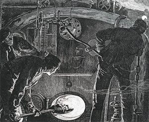 Ein Lokführer und ein Heizer auf einem Zug