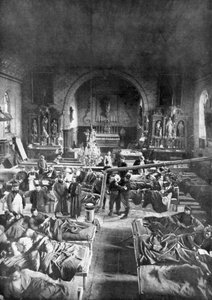 Eine Feldstation an der Front, im Kirchenschiff einer ländlichen Kirche, Erster Weltkrieg, 1915