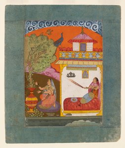 Eine Dame pflückt Blätter, Darstellung des musikalischen Modus Gunakali Ragini, um 1675