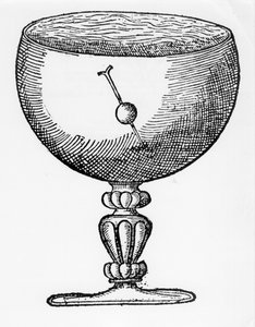 Eine magnetisierte Nadel durch eine Korkkugel gestochen, schwimmend in einem Wasserglas, 1600