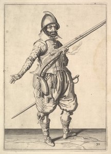 Ein Soldat auf Wache, der seine rechte Hand befreit, aus der Marksmen-Serie, Platte 37, in Wapenhandeli von Unbekannt