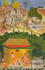 Ein Sommermonat, möglicherweise Vaisakh, Folio aus einer Barahmasa-Serie, ca. 1750