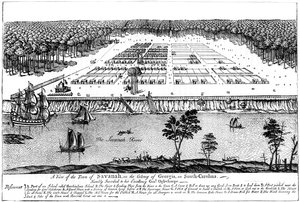 Ansicht der Stadt Savannah, in der Kolonie Georgia, South Carolina, 1741, ca. 1880