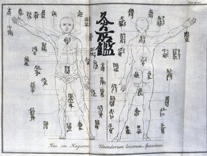 Akupunktur: Karte des menschlichen Körpers mit den Moxibustionspunkten, Japan (Karte zur Moxa, ca. 1690) von Unbekannt