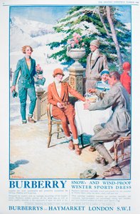 Werbung für Burberry schnee- und winddichtes Wintersportkleid, 1928
