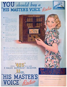 Werbung für His Masters Voice Radios, 1936 von Unbekannt