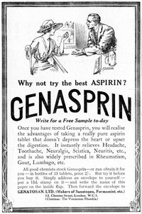 Werbung für Genasprin, eine geschützte Marke des Medikaments Aspirin, 1919 von Unbekannt