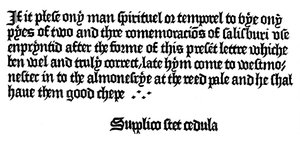 Werbung für ein Buch, gedruckt von William Caxton, 15. Jahrhundert, 1893 von Unbekannt