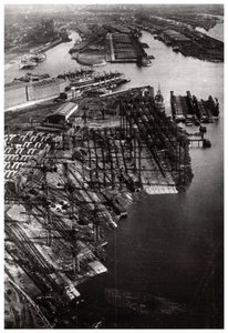 Luftaufnahme der Bremer Vulkan Werft, Bremen, Deutschland, aus einem Zeppelin, ca. 1931-1933