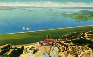 Luftaufnahme des Saluda-Damms mit Blick auf den Lake Murray, S.C., 1942