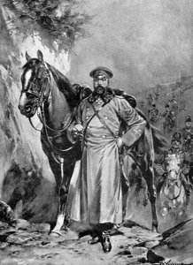 Alexei Nikolajewitsch Kuropatkin mit seinem Pferd, Russisch-Japanischer Krieg, 1904-1905 von Unbekannt