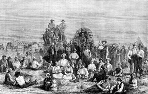 Ein Lager von Mormonen-Konvertiten in der Wüste von Unbekannt
