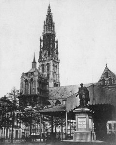 Antwerpener Kathedrale und Statue des Künstlers Peter Paul Rubens, Belgien, 1867