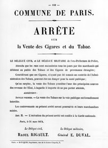 Arrete sur la Vente des Cigares et du Tabac, aus französischen politischen Plakaten der Pariser Kommune