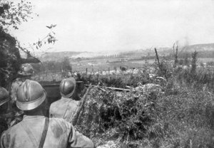 Artilleriefeuer vor einem Angriff, Aisne, Frankreich, 2. September 1918