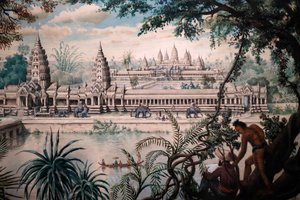 Asiatisches Zivilisationsmuseum, Angkor, Erkundung der heiligen Stadt Kambodschas, Ansicht von Angkor Wat von Louis Delaporte um 1870-73, Singapur, 2018 (Foto)