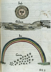 Astronomie 16. Jahrhundert: der Halo der Sonne, die Milchstraße, ein Regenbogen und ein Komet