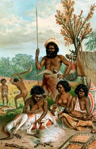 Australische Aborigines beim Schlachten eines Kängurus, 1885-1888