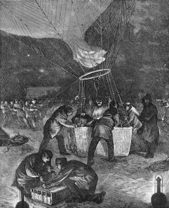 Ballonaufstieg bei Nacht vom Gare du Nord, Paris, Deutsch-Französischer Krieg von Unbekannt