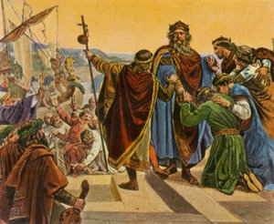 Barbarossa verabschiedet sich, als er zu seinem Kreuzzug aufbricht, 1189, 1936 von Unbekannt