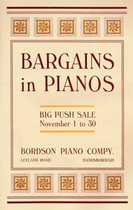 Angebote für Klaviere - Bordson Piano Company Werbung, 1916