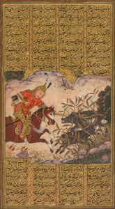 Bijan tötet die Wildschweine von Irman, aus einem Shah-nama Buch der Könige von Firdausi..., um 1610