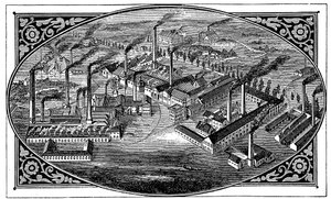 Vogelperspektive auf Krupps Werke, Essen, Deutschland, 1876