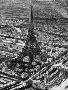 Vogelperspektive des Eiffelturms zur Zeit der Eröffnung der Pariser Weltausstellung 1889 von Unbekannt
